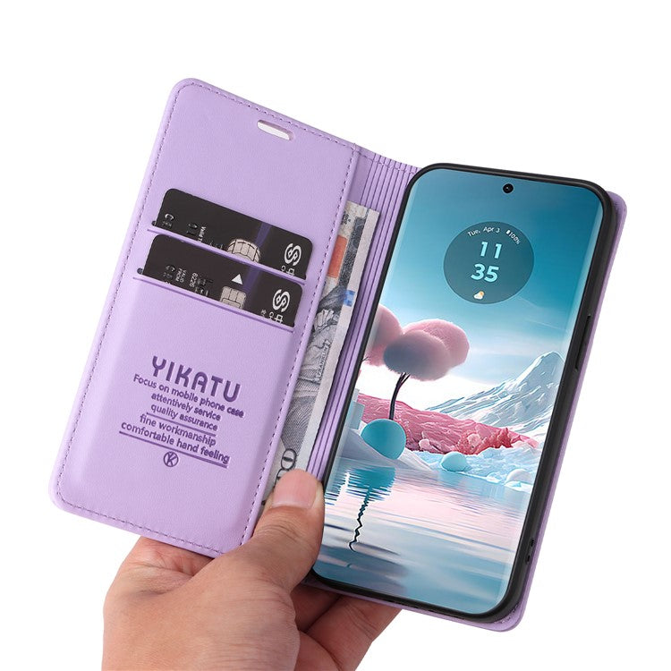 YIKATU YK-001 For Motorola Edge 40 Neo 5G Leather Case Phone Cover Wallet Stand - Light Purple