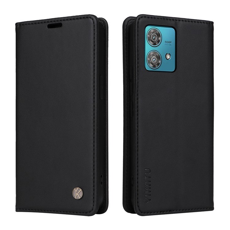 YIKATU YK-001 For Motorola Edge 40 Neo 5G Leather Case Phone Cover Wallet Stand - Black