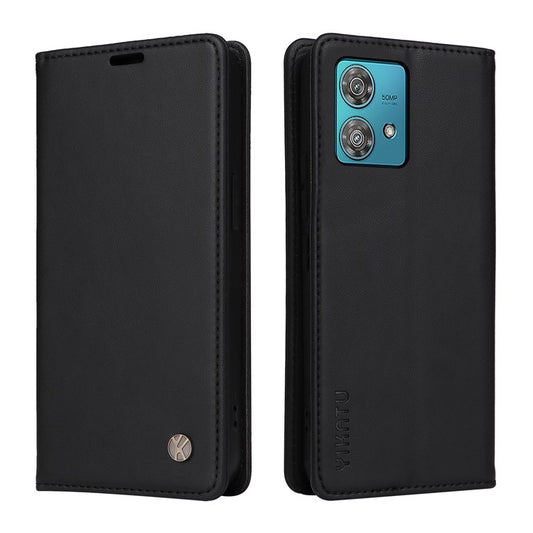 YIKATU YK-001 For Motorola Edge 40 Neo 5G Leather Case Phone Cover Wallet Stand - Black