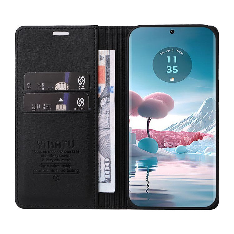YIKATU YK-001 For Motorola Edge 40 Neo 5G Leather Case Phone Cover Wallet Stand - Black