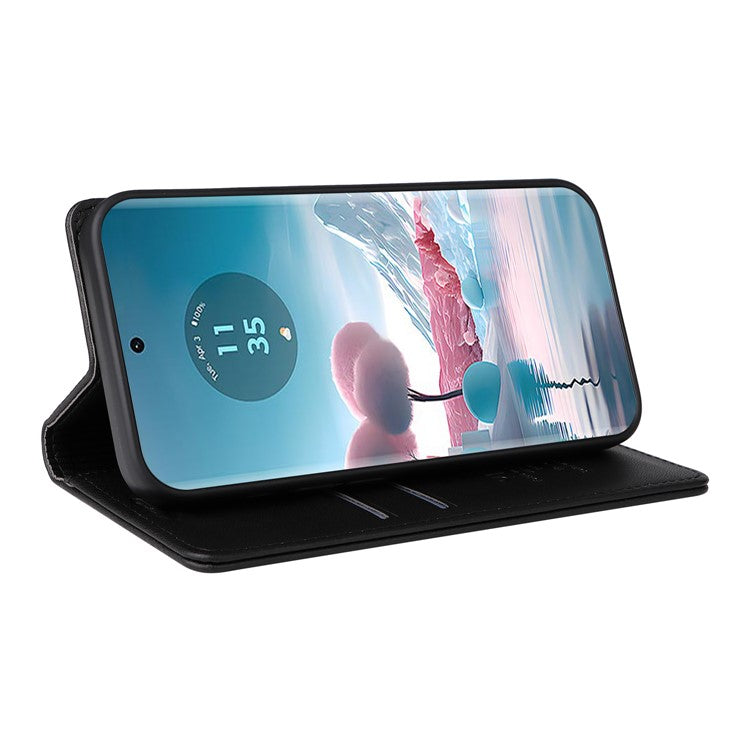 YIKATU YK-001 For Motorola Edge 40 Neo 5G Leather Case Phone Cover Wallet Stand - Black