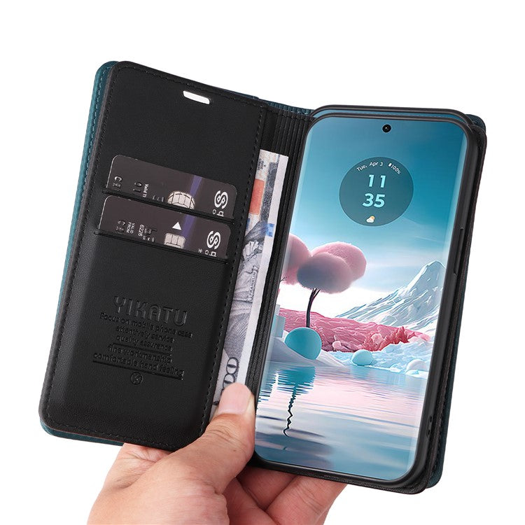 YIKATU YK-001 For Motorola Edge 40 Neo 5G Leather Case Phone Cover Wallet Stand - Black