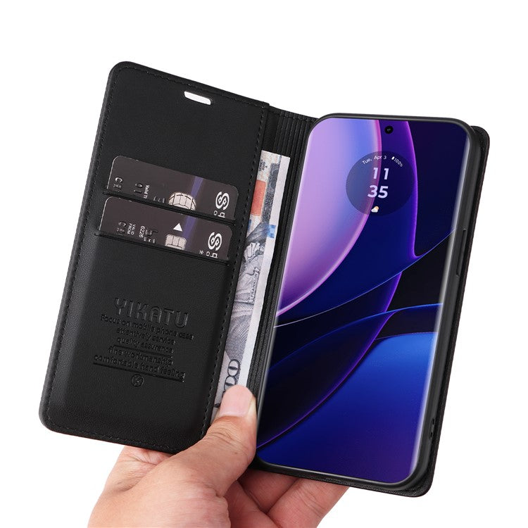 YIKATU YK-001 For Motorola Edge 40 5G Leather Case Phone Wallet Auto Closing Magnetic - Black