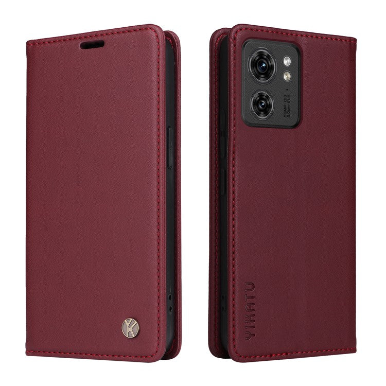 YIKATU YK-001 For Motorola Edge 40 5G Leather Case Phone Wallet Auto Closing Magnetic - Wine Red