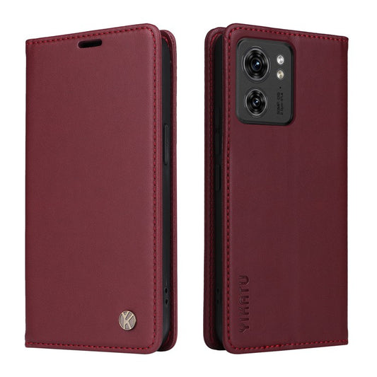 YIKATU YK-001 For Motorola Edge 40 5G Leather Case Phone Wallet Auto Closing Magnetic - Wine Red