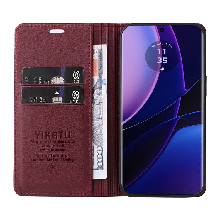 YIKATU YK-001 For Motorola Edge 40 5G Leather Case Phone Wallet Auto Closing Magnetic - Wine Red