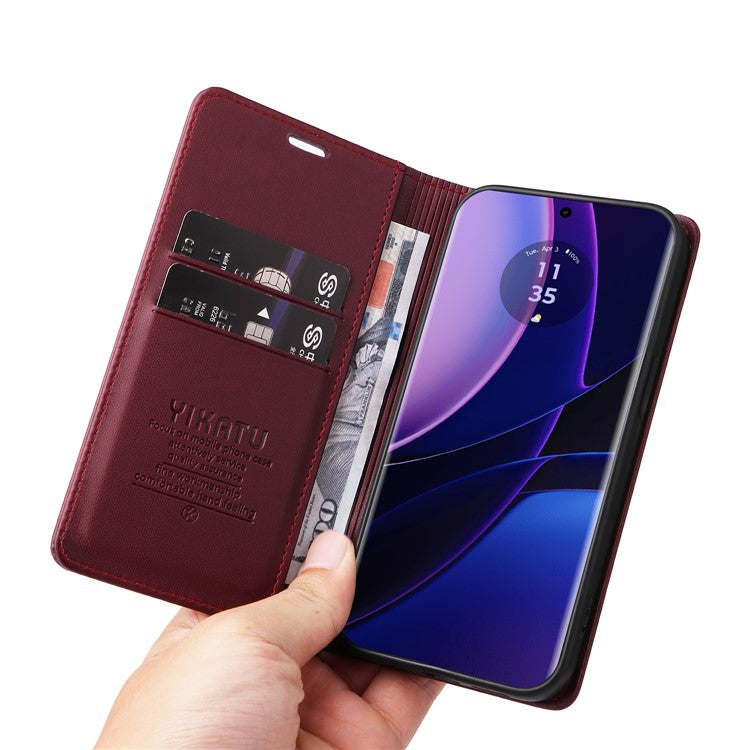 YIKATU YK-001 For Motorola Edge 40 5G Leather Case Phone Wallet Auto Closing Magnetic - Wine Red