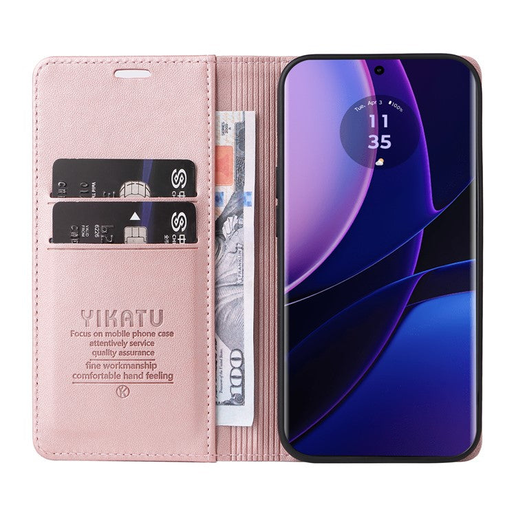YIKATU YK-001 For Motorola Edge 40 5G Leather Case Phone Wallet Auto Closing Magnetic - Rose Gold