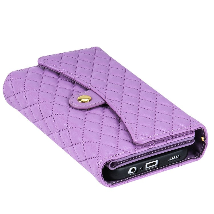 BKS-002 For Samsung Galaxy A34 5G Leather Phone Case 7 Card Slots Zipper Pocket Cover with Straps - Purple