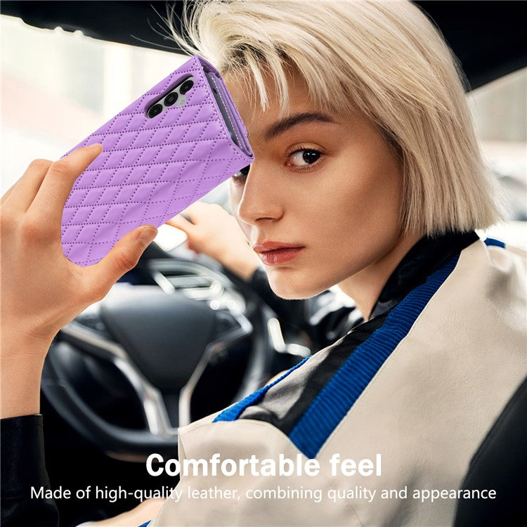 BKS-002 For Samsung Galaxy A34 5G Leather Phone Case 7 Card Slots Zipper Pocket Cover with Straps - Purple