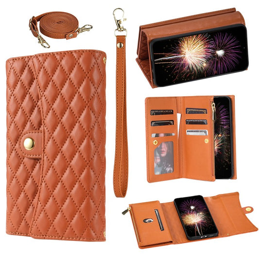 BKS-002 For Samsung Galaxy A54 5G Crossbody Phone Case Leather Folio Wallet Cover with 7 Card Holder - Brown
