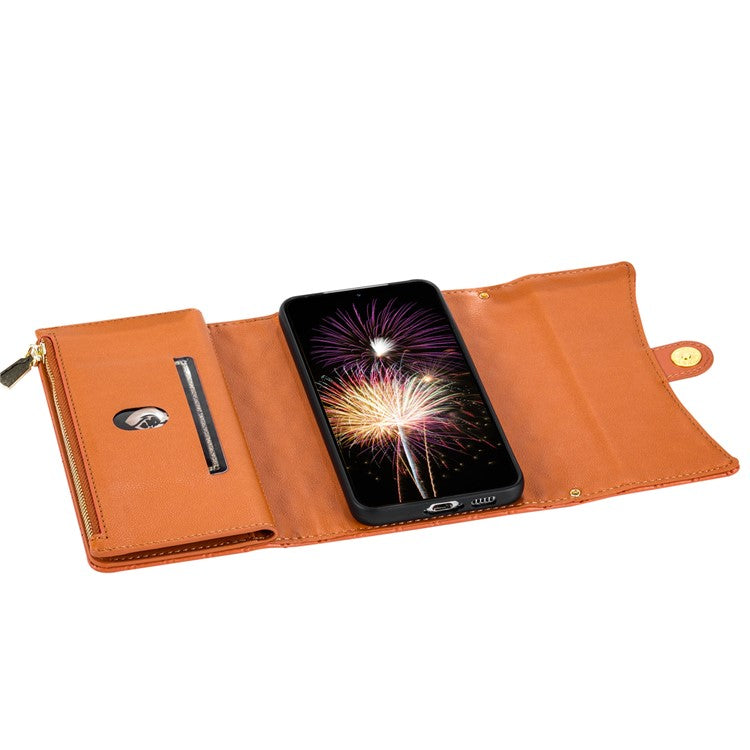 BKS-002 For Samsung Galaxy A54 5G Crossbody Phone Case Leather Folio Wallet Cover with 7 Card Holder - Brown