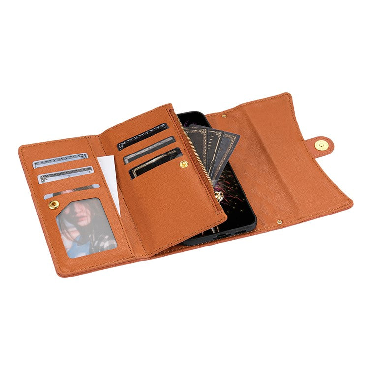 BKS-002 For Samsung Galaxy A54 5G Crossbody Phone Case Leather Folio Wallet Cover with 7 Card Holder - Brown