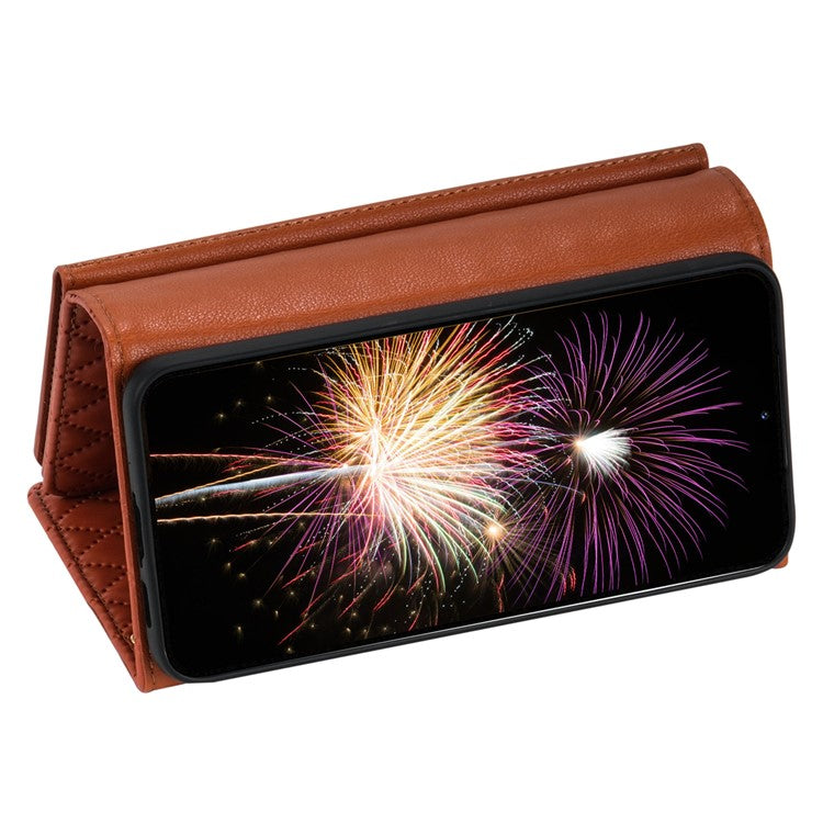 BKS-002 For Samsung Galaxy A54 5G Crossbody Phone Case Leather Folio Wallet Cover with 7 Card Holder - Brown