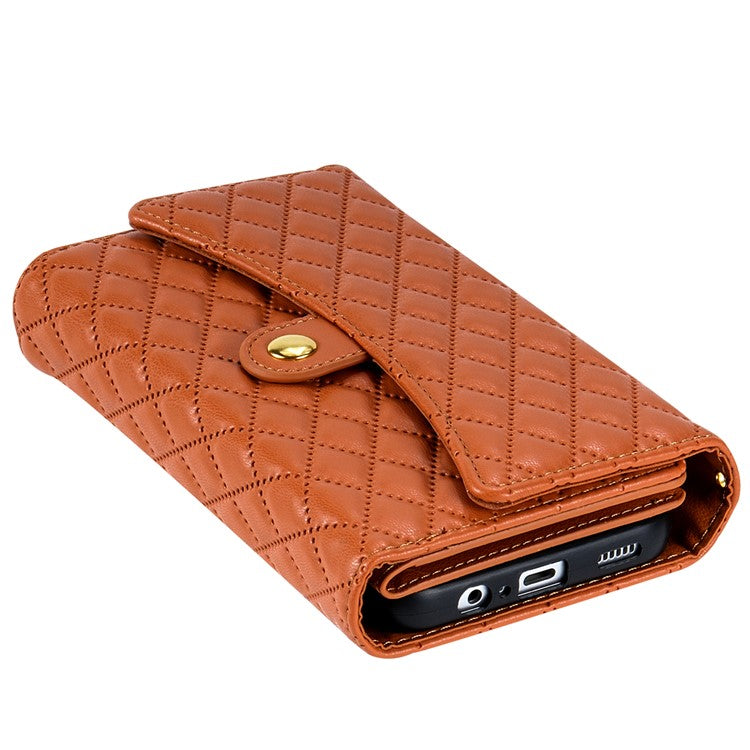 BKS-002 For Samsung Galaxy A54 5G Crossbody Phone Case Leather Folio Wallet Cover with 7 Card Holder - Brown