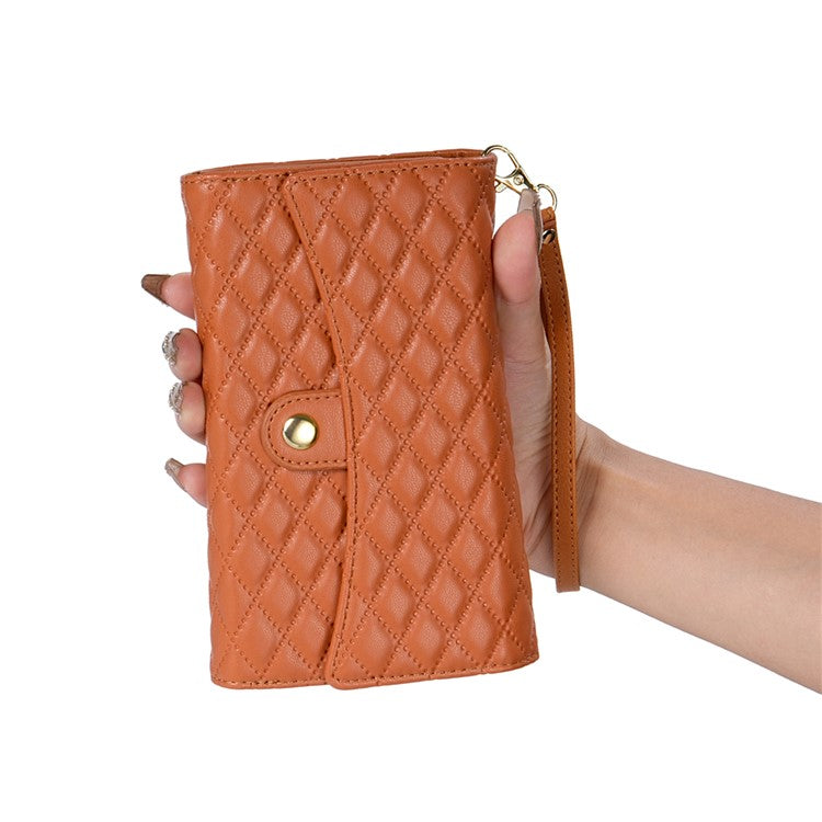 BKS-002 For Samsung Galaxy A54 5G Crossbody Phone Case Leather Folio Wallet Cover with 7 Card Holder - Brown