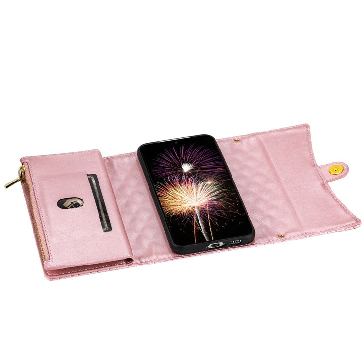 BKS-002 For Samsung Galaxy A35 5G Leather Phone Case Handbag Zipper Pocket Cover Rhombus Pattern - Rose Gold