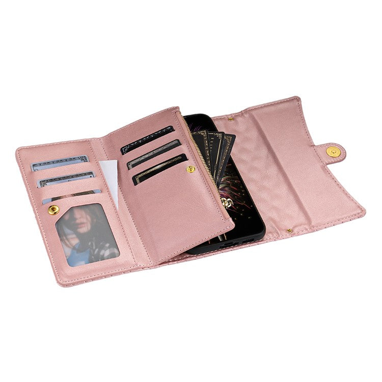 BKS-002 For Samsung Galaxy A35 5G Leather Phone Case Handbag Zipper Pocket Cover Rhombus Pattern - Rose Gold