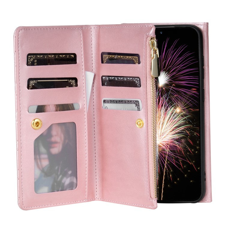 BKS-002 For Samsung Galaxy A35 5G Leather Phone Case Handbag Zipper Pocket Cover Rhombus Pattern - Rose Gold