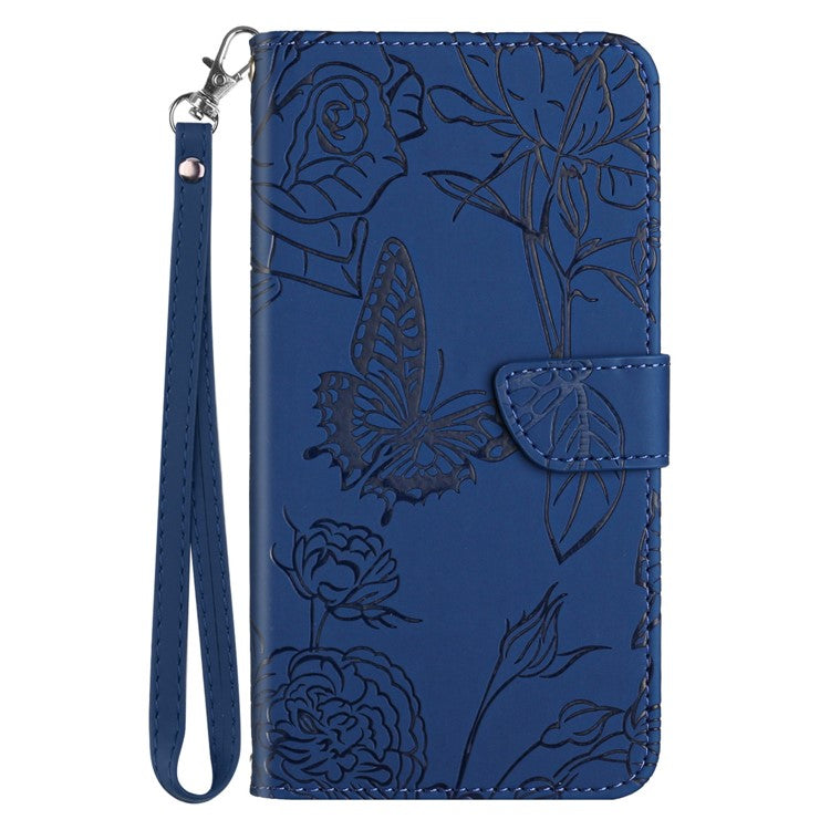 HT03 For Xiaomi Redmi Note 13 4G Case Leather Imprinted Phone Wallet Cover with Hand Strap - Blue