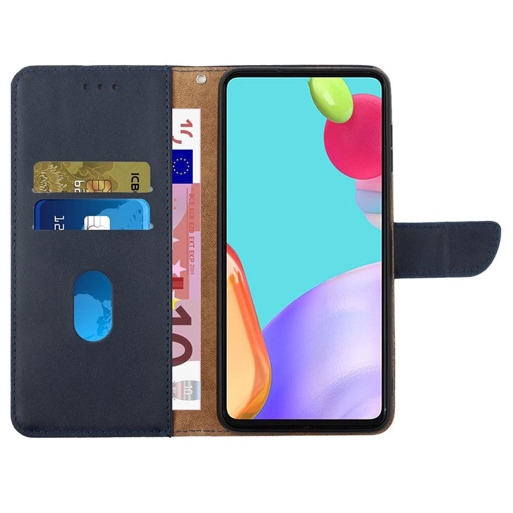HT02 For Motorola Moto E14 4G / G04 4G / G04s 4G / G24 4G Phone Case Wallet Card Slots Cover Nappa Texture - Blue