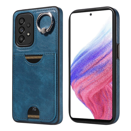 006 For Samsung Galaxy A53 5G Back Case PU TPU Calf Texture Cover with Single Card Slot - Blue