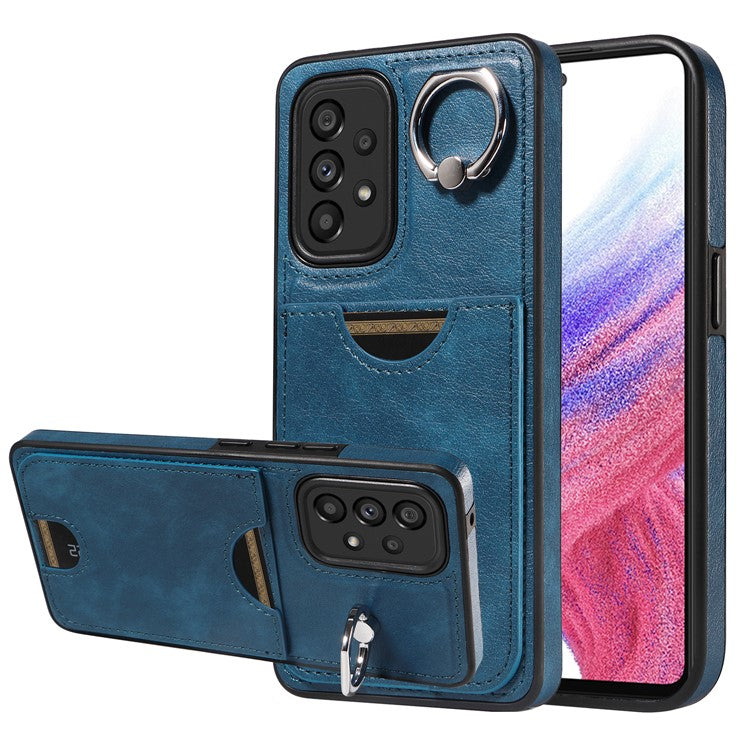 006 For Samsung Galaxy A53 5G Back Case PU TPU Calf Texture Cover with Single Card Slot - Blue