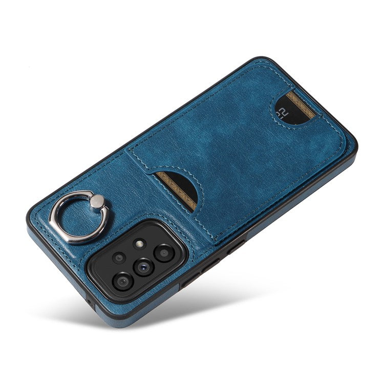 006 For Samsung Galaxy A53 5G Back Case PU TPU Calf Texture Cover with Single Card Slot - Blue