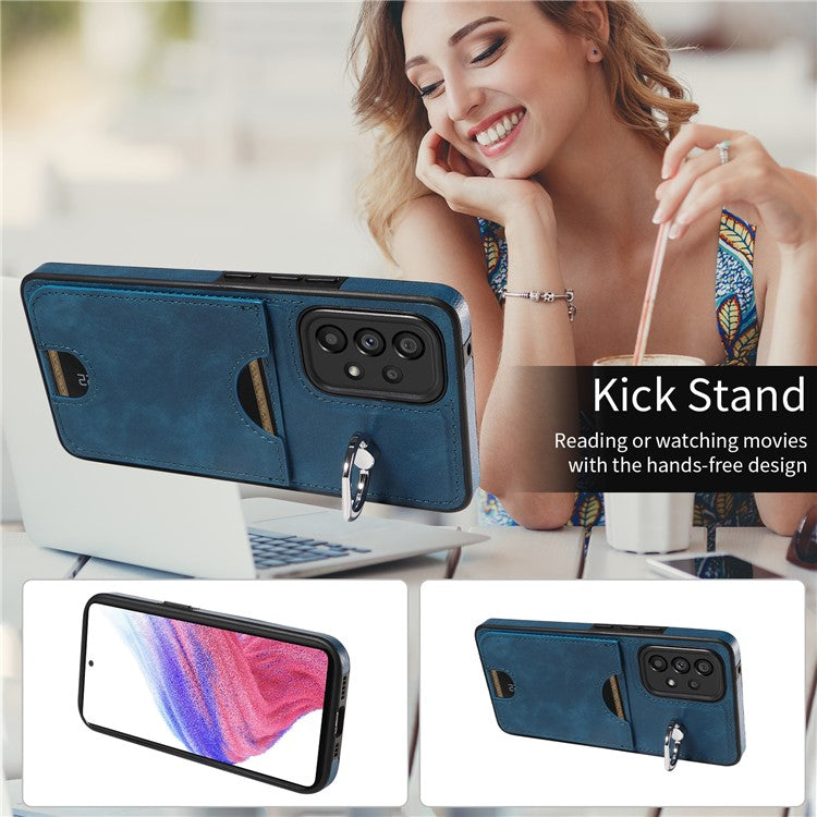 006 For Samsung Galaxy A53 5G Back Case PU TPU Calf Texture Cover with Single Card Slot - Blue