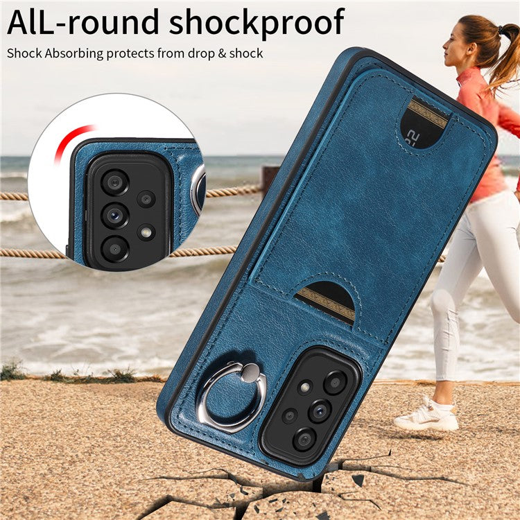 006 For Samsung Galaxy A53 5G Back Case PU TPU Calf Texture Cover with Single Card Slot - Blue