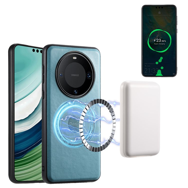 DENIOR For Huawei Mate 60 Pro / Mate 60 Pro+ Magnetic Case Cowhide Texture Phone Cover - Blue