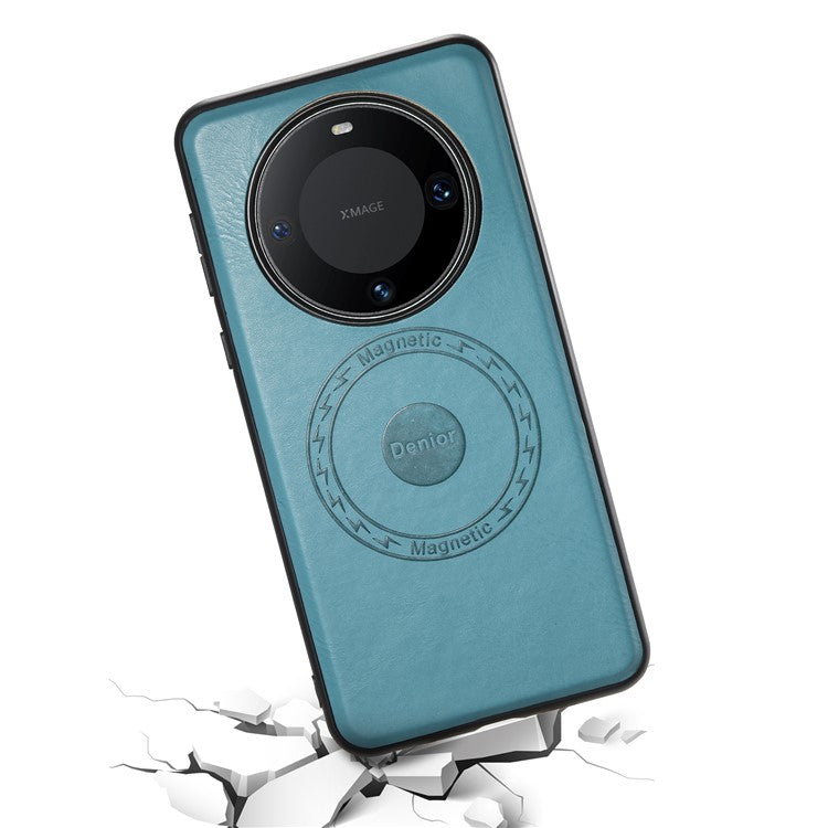 DENIOR For Huawei Mate 60 Pro / Mate 60 Pro+ Magnetic Case Cowhide Texture Phone Cover - Blue