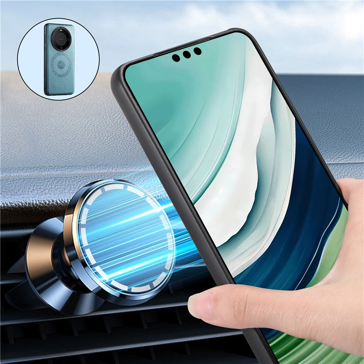 DENIOR For Huawei Mate 60 Pro / Mate 60 Pro+ Magnetic Case Cowhide Texture Phone Cover - Blue