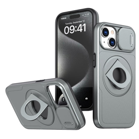 For iPhone 14 Plus / 15 Plus Kickstand Cover TPU+PC Magnetic Phone Case - Grey