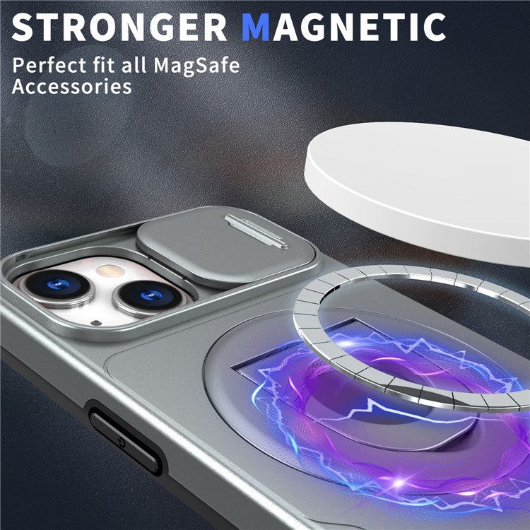 For iPhone 14 Plus / 15 Plus Kickstand Cover TPU+PC Magnetic Phone Case - Grey