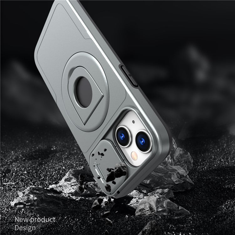 For iPhone 14 Plus / 15 Plus Kickstand Cover TPU+PC Magnetic Phone Case - Grey