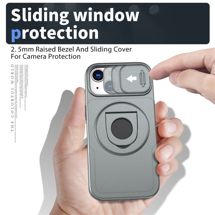 For iPhone 14 Plus / 15 Plus Kickstand Cover TPU+PC Magnetic Phone Case - Grey