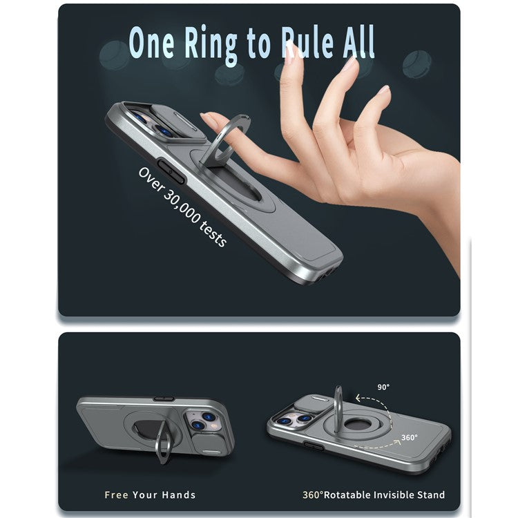 For iPhone 14 Plus / 15 Plus Kickstand Cover TPU+PC Magnetic Phone Case - Grey