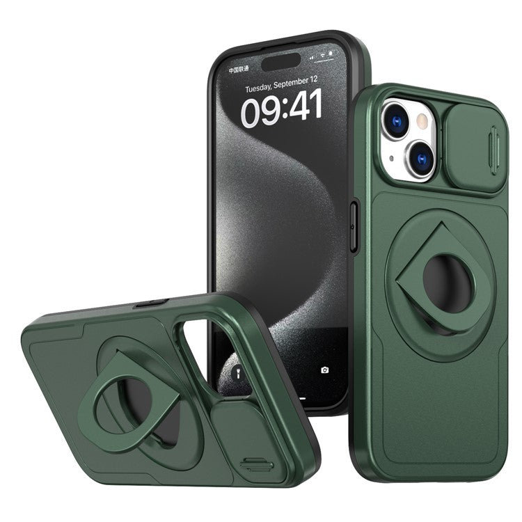 For iPhone 14 Plus / 15 Plus Kickstand Cover TPU+PC Magnetic Phone Case - Blackish Green