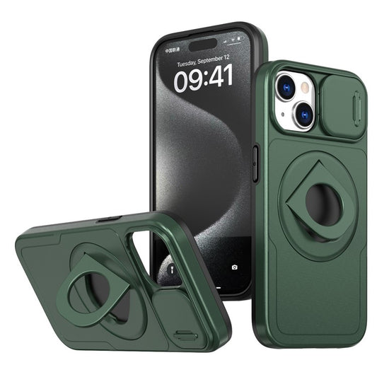 For iPhone 14 Plus / 15 Plus Kickstand Cover TPU+PC Magnetic Phone Case - Blackish Green