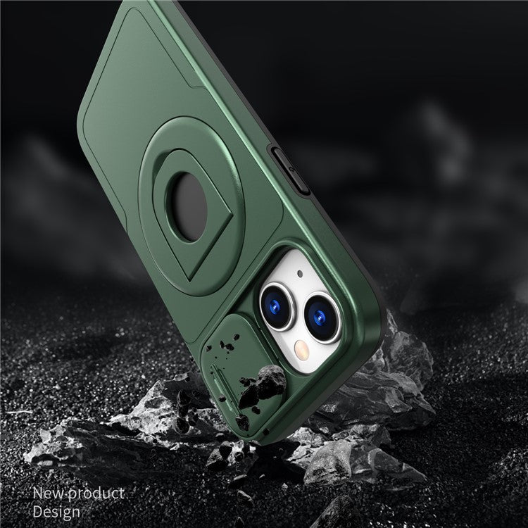 For iPhone 14 Plus / 15 Plus Kickstand Cover TPU+PC Magnetic Phone Case - Blackish Green