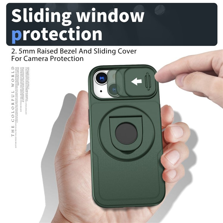 For iPhone 14 Plus / 15 Plus Kickstand Cover TPU+PC Magnetic Phone Case - Blackish Green