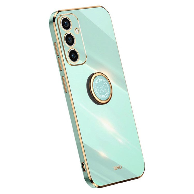 XINLI For Samsung Galaxy A55 5G Cell Phone Case Electroplating Gold Edge Kickstand Shell - Cyan