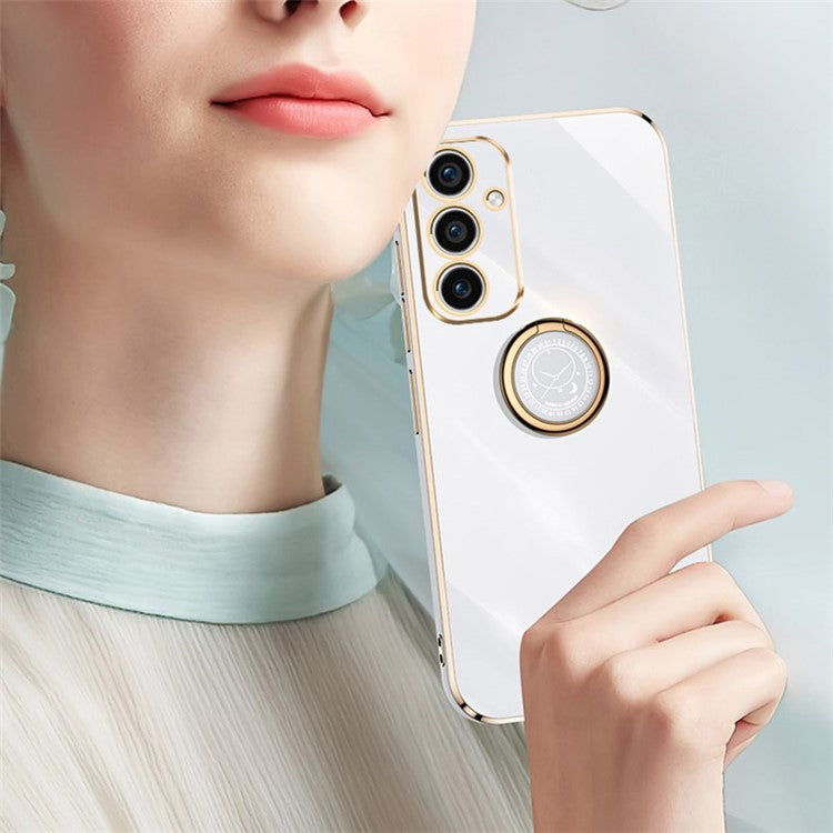 XINLI For Samsung Galaxy A55 5G Cell Phone Case Electroplating Gold Edge Kickstand Shell - Cyan