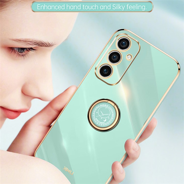 XINLI For Samsung Galaxy A55 5G Cell Phone Case Electroplating Gold Edge Kickstand Shell - Cyan