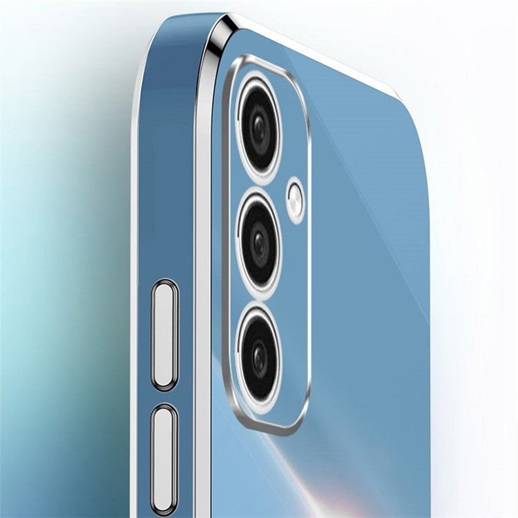 XINLI For Samsung Galaxy A55 5G Cell Phone Case Electroplating Gold Edge Kickstand Shell - Cyan
