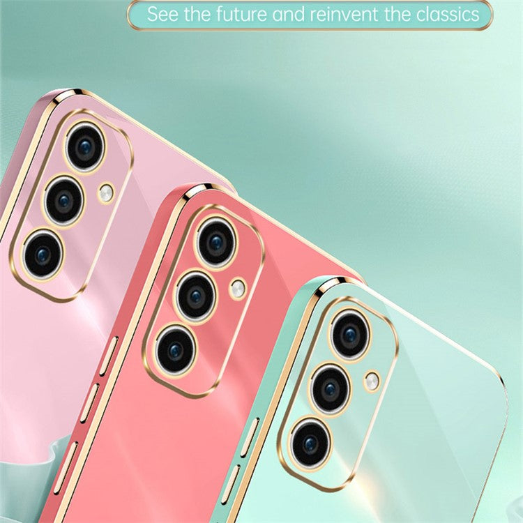 XINLI For Samsung Galaxy A55 5G Cell Phone Case Electroplating Gold Edge Kickstand Shell - Cyan