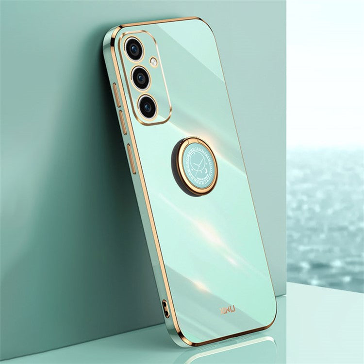 XINLI For Samsung Galaxy A55 5G Cell Phone Case Electroplating Gold Edge Kickstand Shell - Cyan