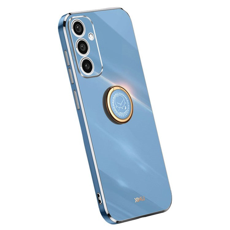 XINLI For Samsung Galaxy A55 5G Cell Phone Case Electroplating Gold Edge Kickstand Shell - Blue