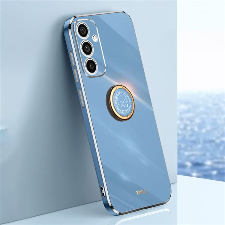 XINLI For Samsung Galaxy A55 5G Cell Phone Case Electroplating Gold Edge Kickstand Shell - Blue